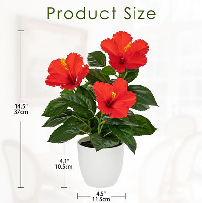 Artificial Hibiscus Plant in Pot, 14.5" Faux Peach Hibiscus Flowers