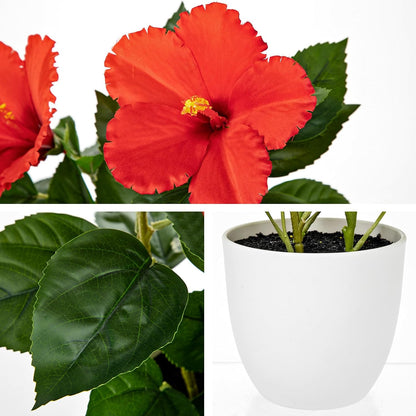 Artificial Hibiscus Plant in Pot, 14.5" Faux Peach Hibiscus Flowers