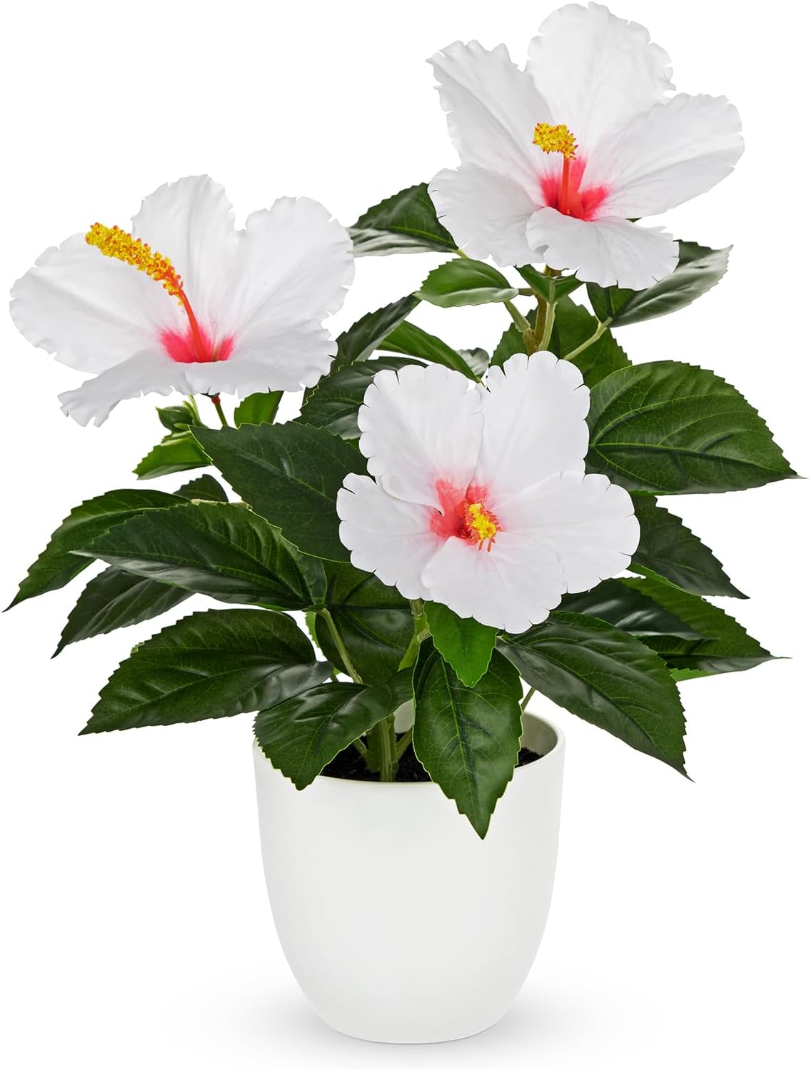 Artificial Hibiscus Plant in Pot, 14.5" Faux Peach Hibiscus Flowers
