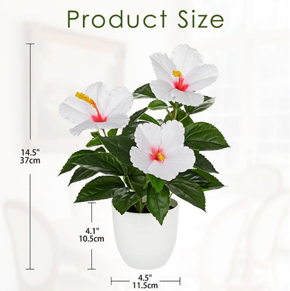 Artificial Hibiscus Plant in Pot, 14.5" Faux Peach Hibiscus Flowers