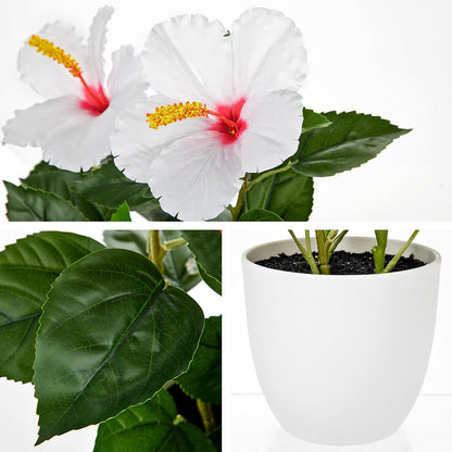 Artificial Hibiscus Plant in Pot, 14.5" Faux Peach Hibiscus Flowers