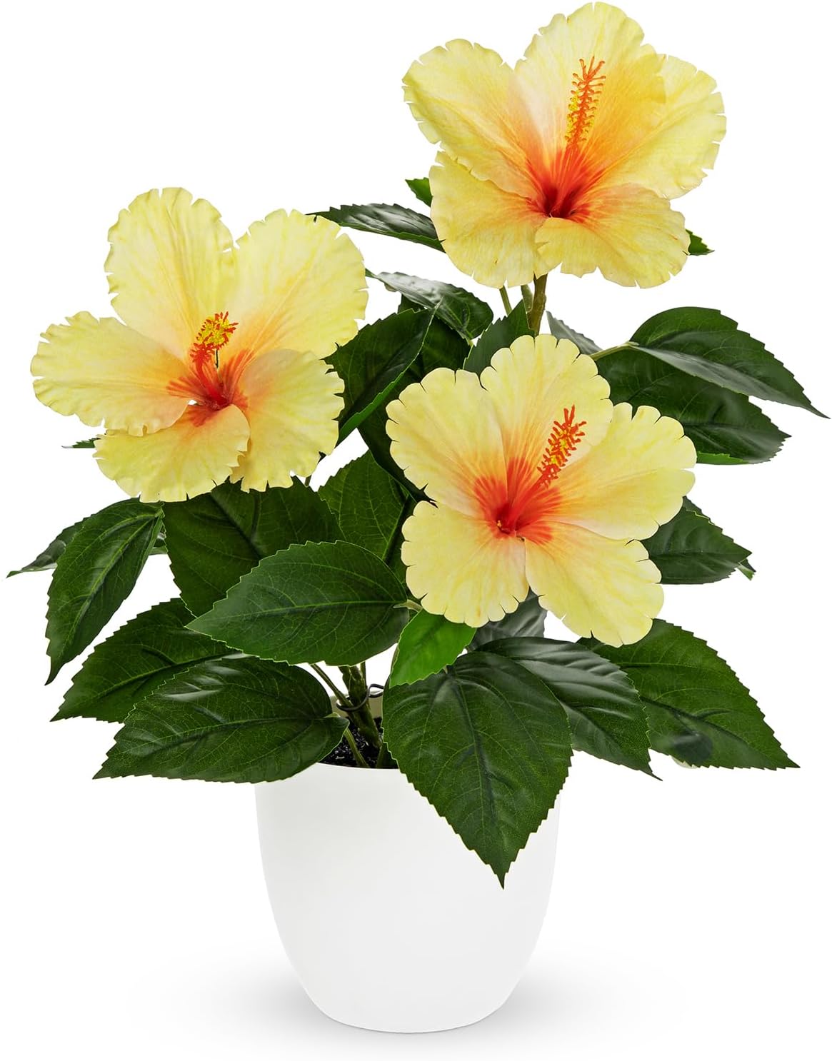 Artificial Hibiscus Plant in Pot, 14.5" Faux Peach Hibiscus Flowers