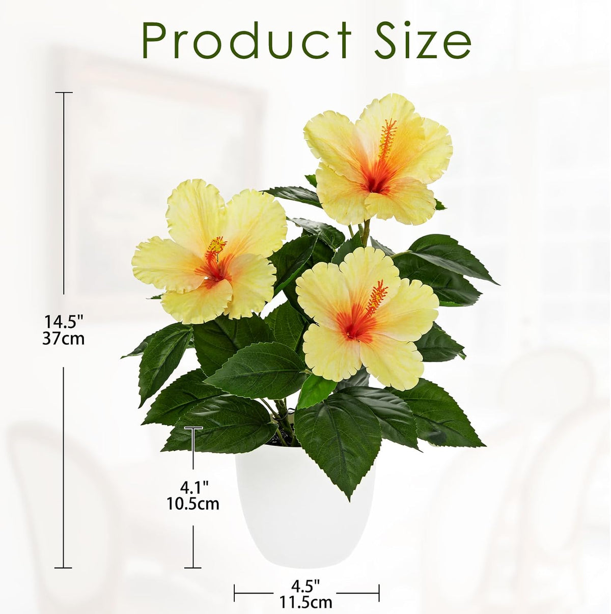 Artificial Hibiscus Plant in Pot, 14.5" Faux Peach Hibiscus Flowers