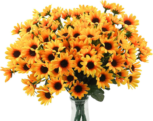 Sunflowers Artificial Flowers Daisy Mums Fake Flowers Outdoor UV Resistant No Fade Fall Flowers 24 Stems Greenery Shrubs Indoor Outside Home Wedding Office DIY Garden Décor (Yellow)
