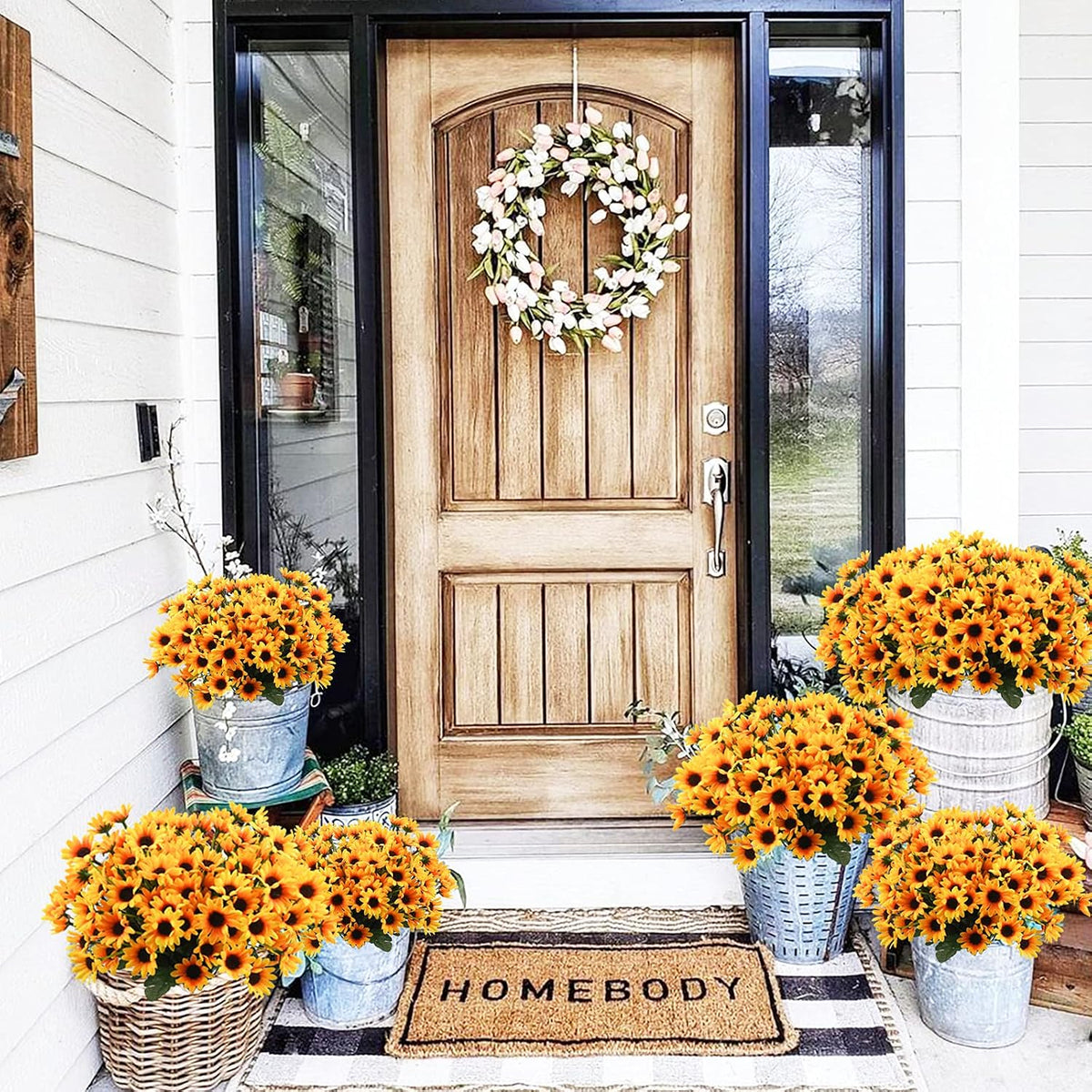 Sunflowers Artificial Flowers Daisy Mums Fake Flowers Outdoor UV Resistant No Fade Fall Flowers 24 Stems Greenery Shrubs Indoor Outside Home Wedding Office DIY Garden Décor (Yellow)