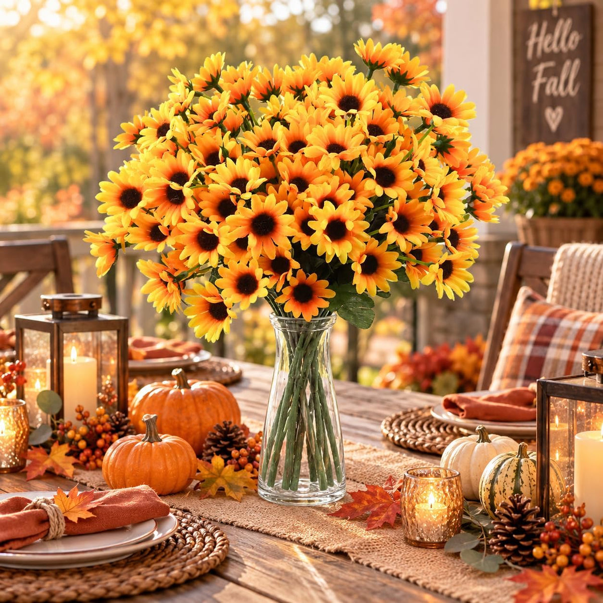 Sunflowers Artificial Flowers Daisy Mums Fake Flowers Outdoor UV Resistant No Fade Fall Flowers 24 Stems Greenery Shrubs Indoor Outside Home Wedding Office DIY Garden Décor (Yellow)