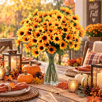 Sunflowers Artificial Flowers Daisy Mums Fake Flowers Outdoor UV Resistant No Fade Fall Flowers 24 Stems Greenery Shrubs Indoor Outside Home Wedding Office DIY Garden Décor (Yellow)