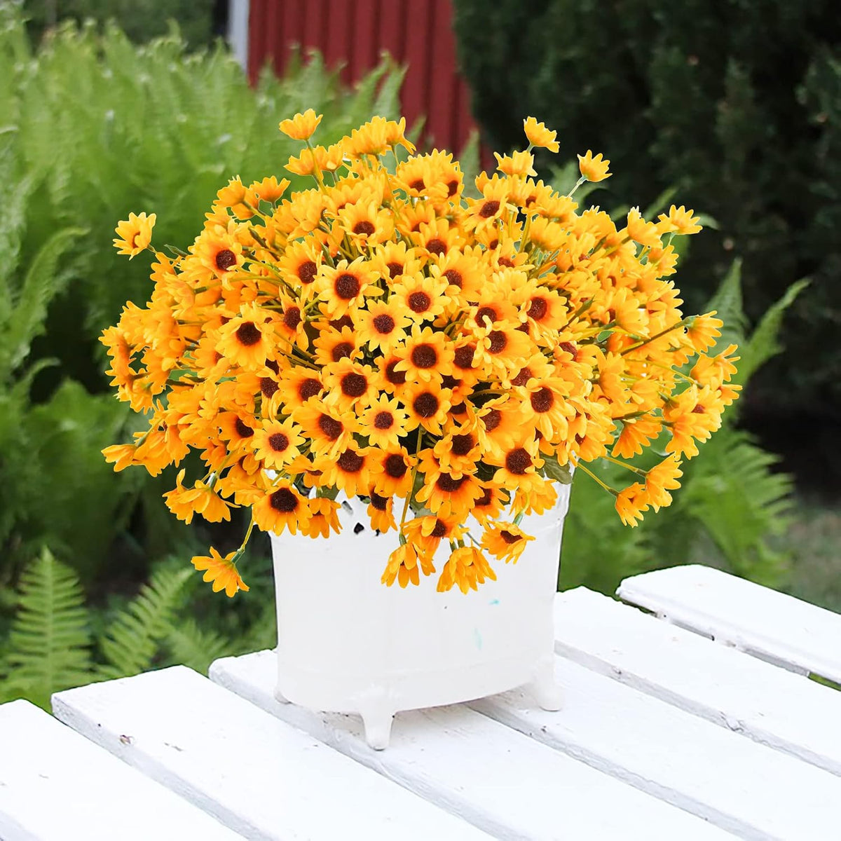 Sunflowers Artificial Flowers Daisy Mums Fake Flowers Outdoor UV Resistant No Fade Fall Flowers 24 Stems Greenery Shrubs Indoor Outside Home Wedding Office DIY Garden Décor (Yellow)