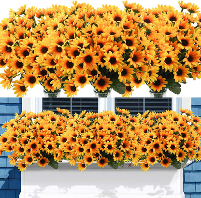 Sunflowers Artificial Flowers Daisy Mums Fake Flowers Outdoor UV Resistant No Fade Fall Flowers 24 Stems Greenery Shrubs Indoor Outside Home Wedding Office DIY Garden Décor (Yellow)