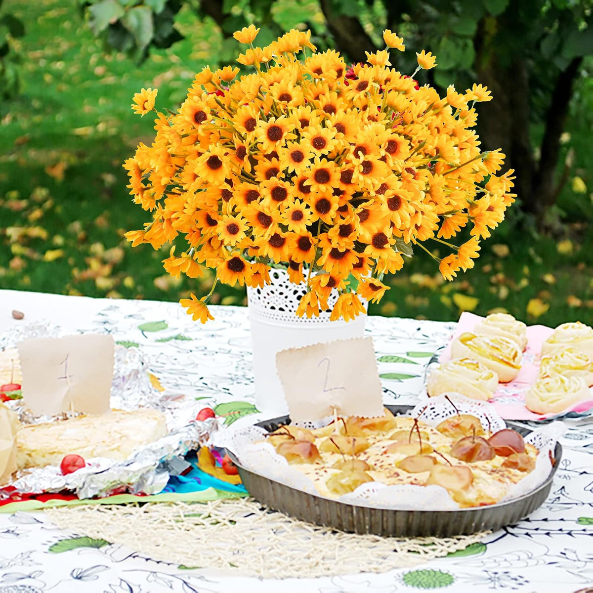 Sunflowers Artificial Flowers Daisy Mums Fake Flowers Outdoor UV Resistant No Fade Fall Flowers 24 Stems Greenery Shrubs Indoor Outside Home Wedding Office DIY Garden Décor (Yellow)