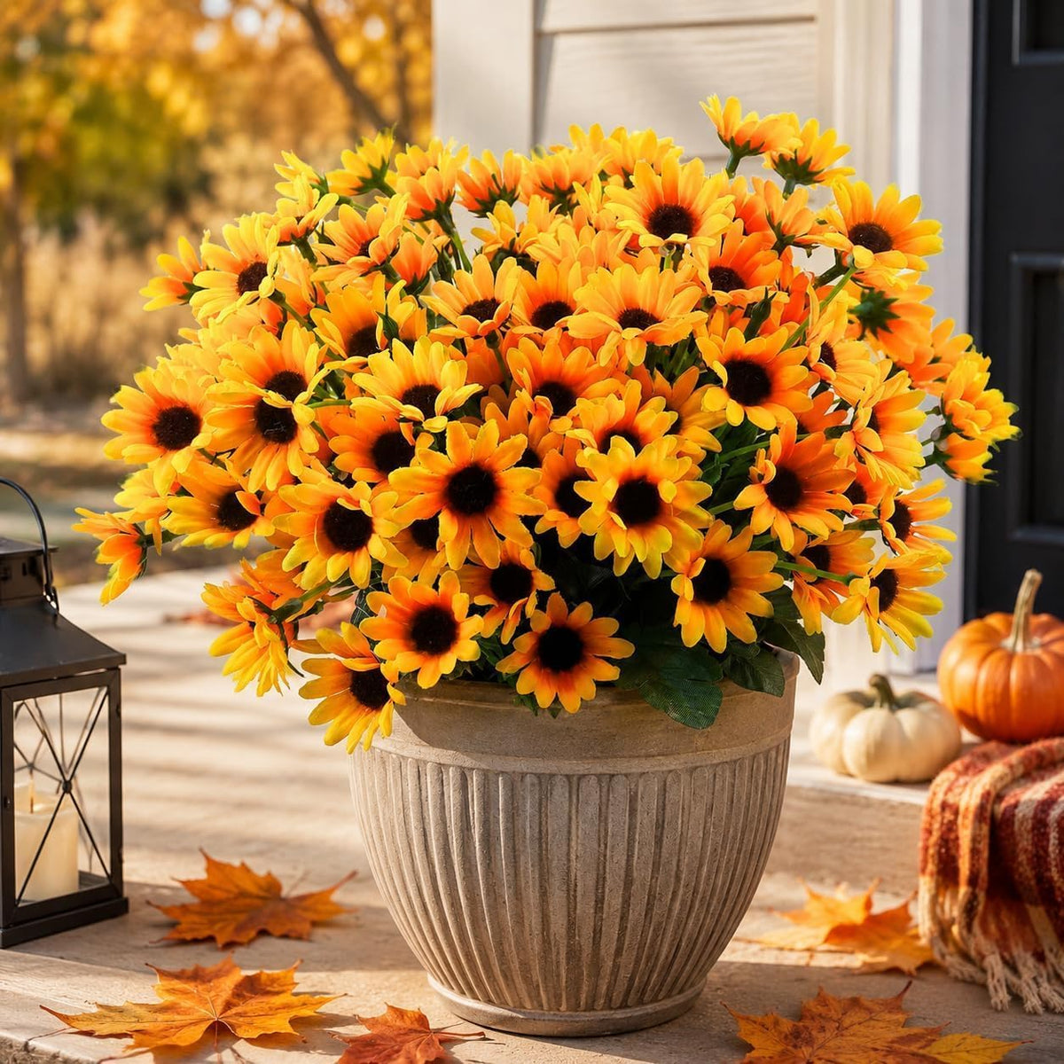 Sunflowers Artificial Flowers Daisy Mums Fake Flowers Outdoor UV Resistant No Fade Fall Flowers 24 Stems Greenery Shrubs Indoor Outside Home Wedding Office DIY Garden Décor (Yellow)