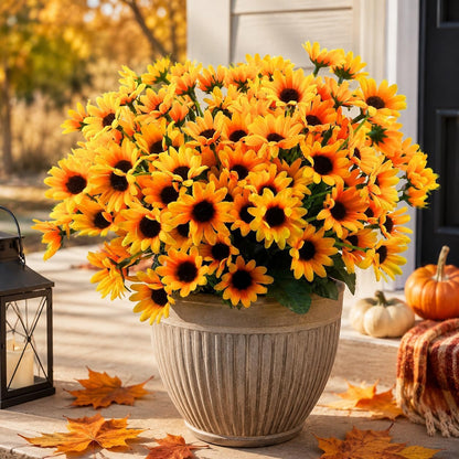 Sunflowers Artificial Flowers Daisy Mums Fake Flowers Outdoor UV Resistant No Fade Fall Flowers 24 Stems Greenery Shrubs Indoor Outside Home Wedding Office DIY Garden Décor (Yellow)