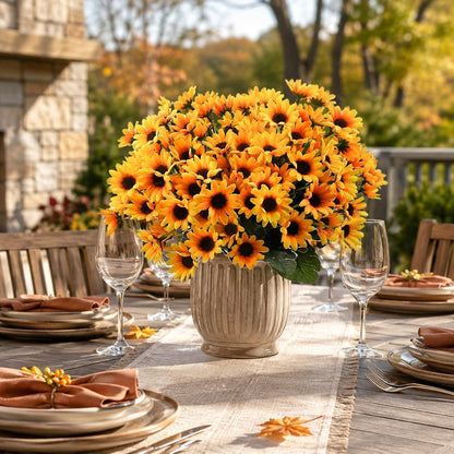 Sunflowers Artificial Flowers Daisy Mums Fake Flowers Outdoor UV Resistant No Fade Fall Flowers 24 Stems Greenery Shrubs Indoor Outside Home Wedding Office DIY Garden Décor (Yellow)