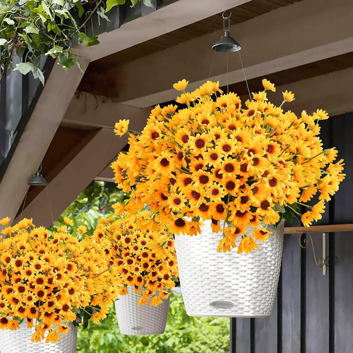 Sunflowers Artificial Flowers Daisy Mums Fake Flowers Outdoor UV Resistant No Fade Fall Flowers 24 Stems Greenery Shrubs Indoor Outside Home Wedding Office DIY Garden Décor (Yellow)
