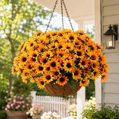 Sunflowers Artificial Flowers Daisy Mums Fake Flowers Outdoor UV Resistant No Fade Fall Flowers 24 Stems Greenery Shrubs Indoor Outside Home Wedding Office DIY Garden Décor (Yellow)