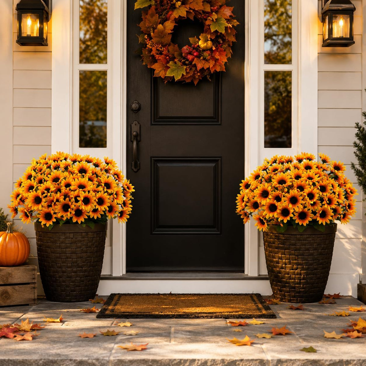 Sunflowers Artificial Flowers Daisy Mums Fake Flowers Outdoor UV Resistant No Fade Fall Flowers 24 Stems Greenery Shrubs Indoor Outside Home Wedding Office DIY Garden Décor (Yellow)