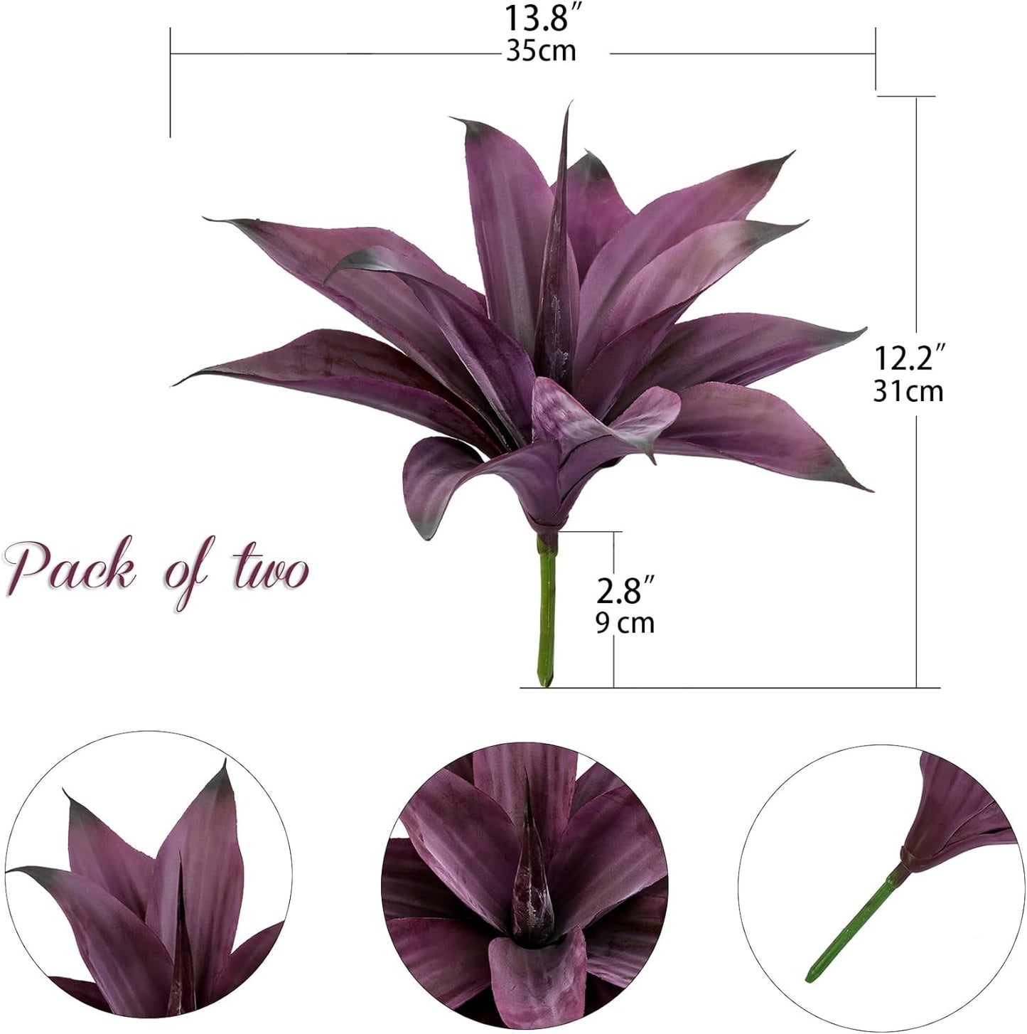 Artificial Agave Plants,Large UV Resistant Fake Agave Planters for Indoor and Outdoor Decorating Plantas Artificiales Decorativas Grandes(2Pack, 28")