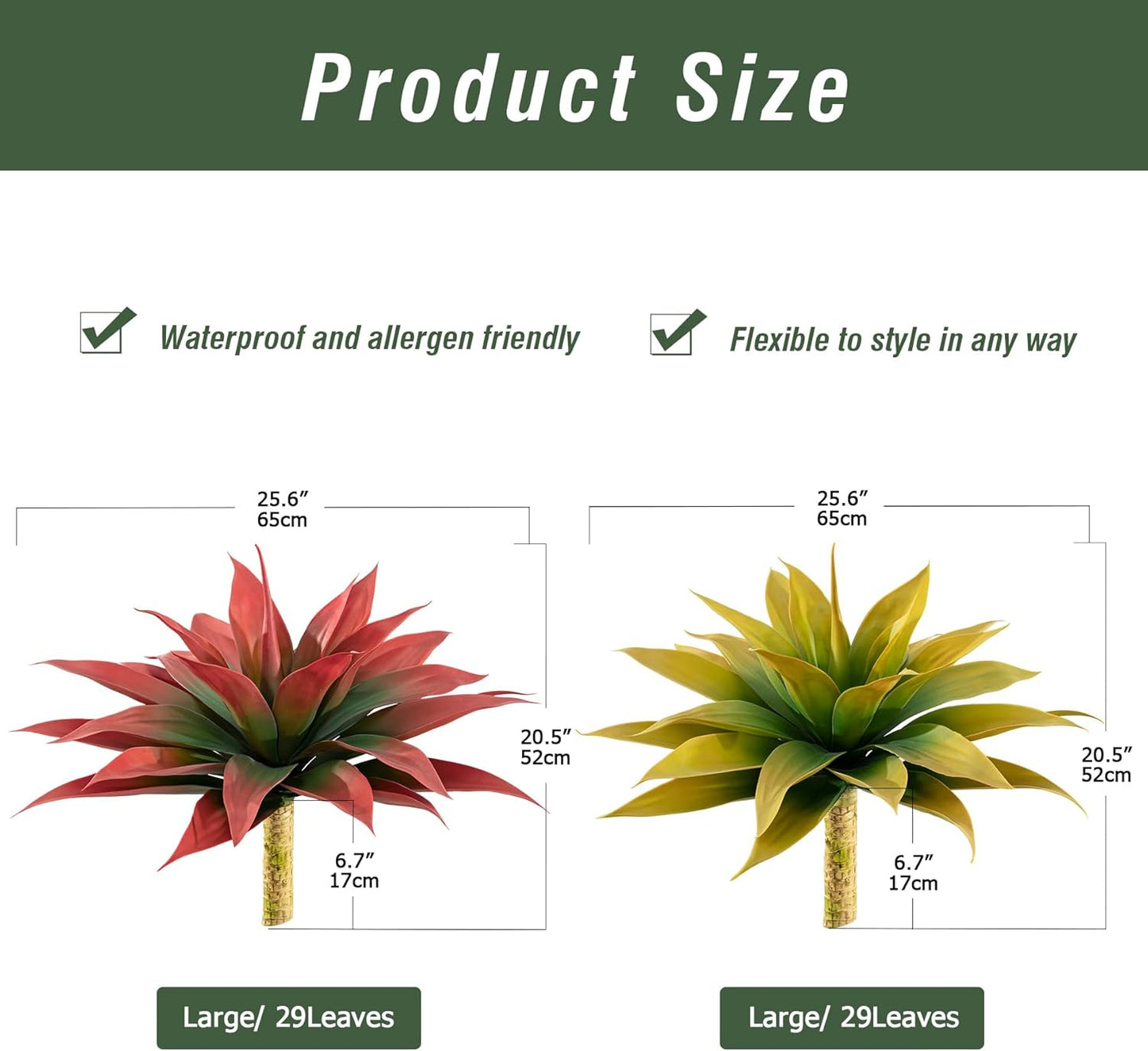 Artificial Agave Plants,Large UV Resistant Fake Agave Planters for Indoor and Outdoor Decorating Plantas Artificiales Decorativas Grandes(2Pack, 28")