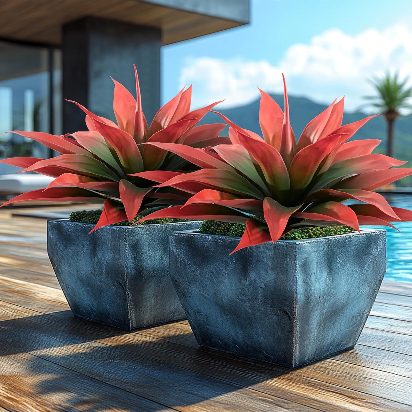 Artificial Agave Plants,Large UV Resistant Fake Agave Planters for Indoor and Outdoor Decorating Plantas Artificiales Decorativas Grandes(2Pack, 28")