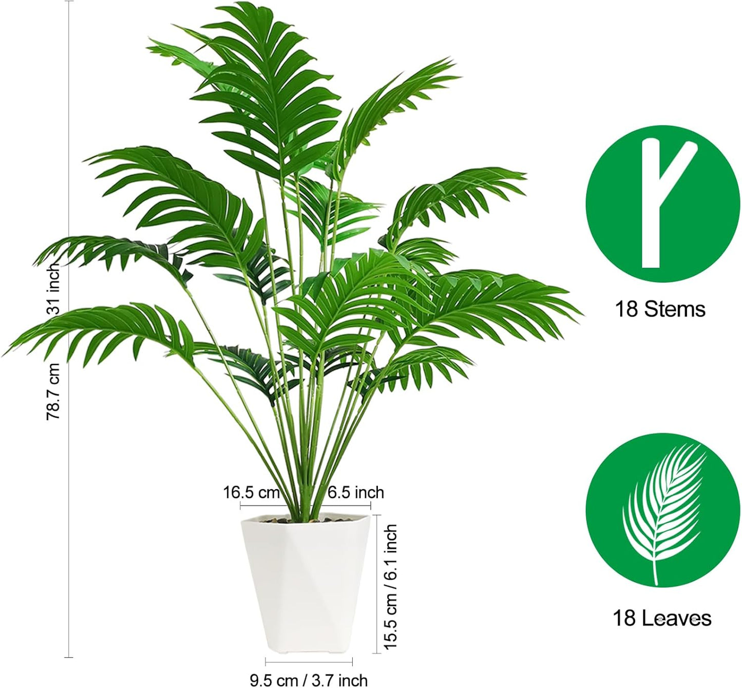 Set of 2 Artificial Areca Palm Plants in Pots, 50 Inch Fake Tropical Palm Trees with Greenery Leaves and Stems, Faux Dypsis Lutescens Floor Plants for Garden, Store, Office, Home Decoration