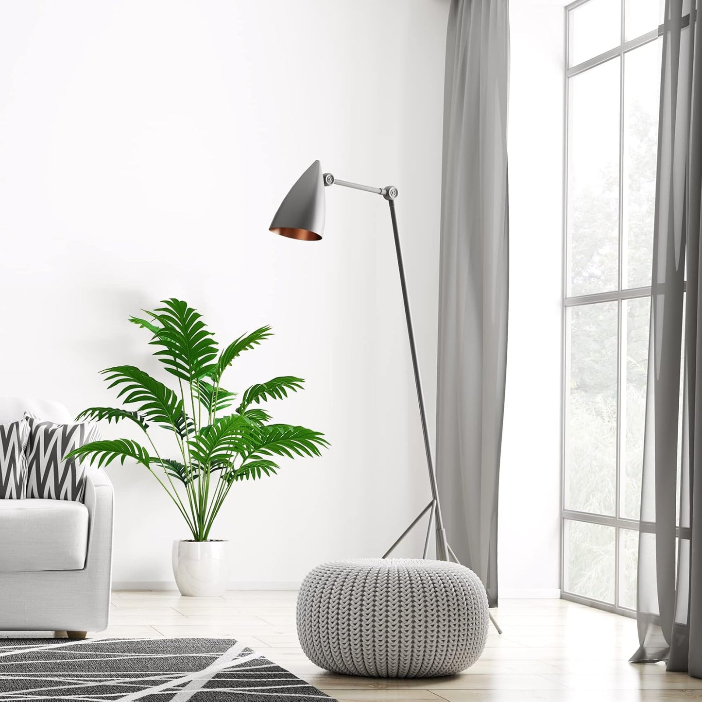 Set of 2 Artificial Areca Palm Plants in Pots, 50 Inch Fake Tropical Palm Trees with Greenery Leaves and Stems, Faux Dypsis Lutescens Floor Plants for Garden, Store, Office, Home Decoration