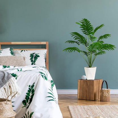 Set of 2 Artificial Areca Palm Plants in Pots, 50 Inch Fake Tropical Palm Trees with Greenery Leaves and Stems, Faux Dypsis Lutescens Floor Plants for Garden, Store, Office, Home Decoration