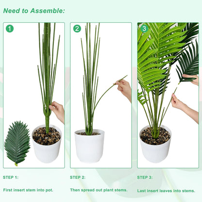 Set of 2 Artificial Areca Palm Plants in Pots, 50 Inch Fake Tropical Palm Trees with Greenery Leaves and Stems, Faux Dypsis Lutescens Floor Plants for Garden, Store, Office, Home Decoration