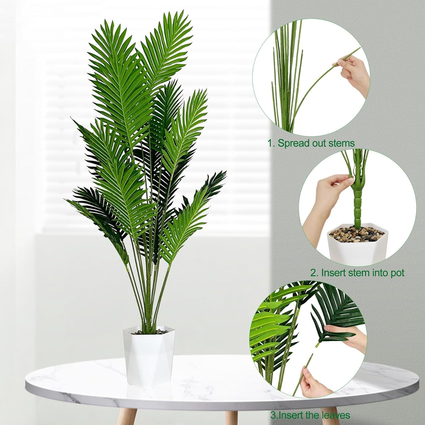Set of 2 Artificial Areca Palm Plants in Pots, 50 Inch Fake Tropical Palm Trees with Greenery Leaves and Stems, Faux Dypsis Lutescens Floor Plants for Garden, Store, Office, Home Decoration