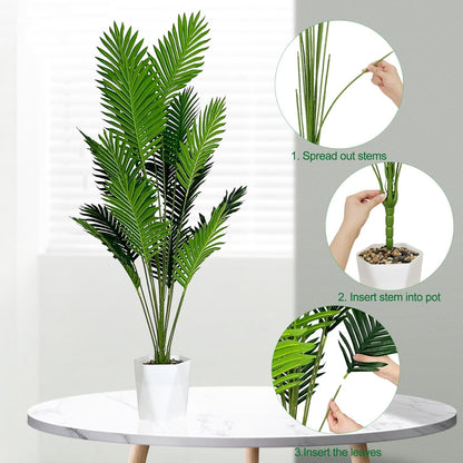 Set of 2 Artificial Areca Palm Plants in Pots, 50 Inch Fake Tropical Palm Trees with Greenery Leaves and Stems, Faux Dypsis Lutescens Floor Plants for Garden, Store, Office, Home Decoration