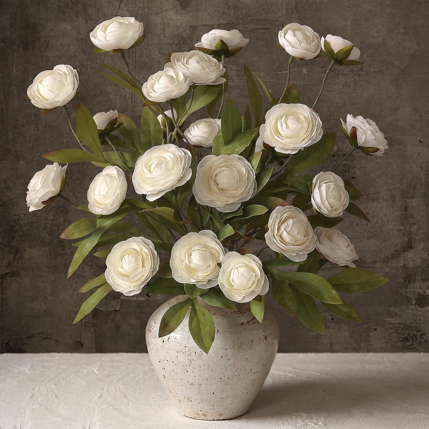 6 PCS 27"Artificial Ranunculus Flowers Branches for Vase Decor(Cream) | Fake Silk Persian Buttercup Stems Look Real Faux Flowers, for DIY Bouquet Table Centerpieces Farmhouse Home Decor