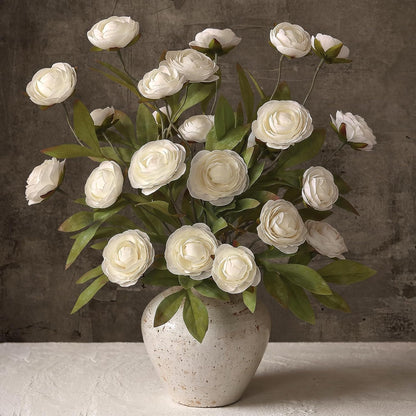 6 PCS 27"Artificial Ranunculus Flowers Branches for Vase Decor(Cream) | Fake Silk Persian Buttercup Stems Look Real Faux Flowers, for DIY Bouquet Table Centerpieces Farmhouse Home Decor