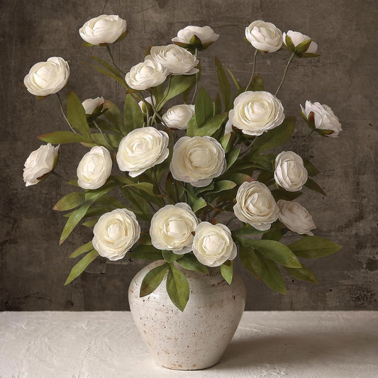 6 PCS 27"Artificial Ranunculus Flowers Branches for Vase Decor(Cream) | Fake Silk Persian Buttercup Stems Look Real Faux Flowers, for DIY Bouquet Table Centerpieces Farmhouse Home Decor