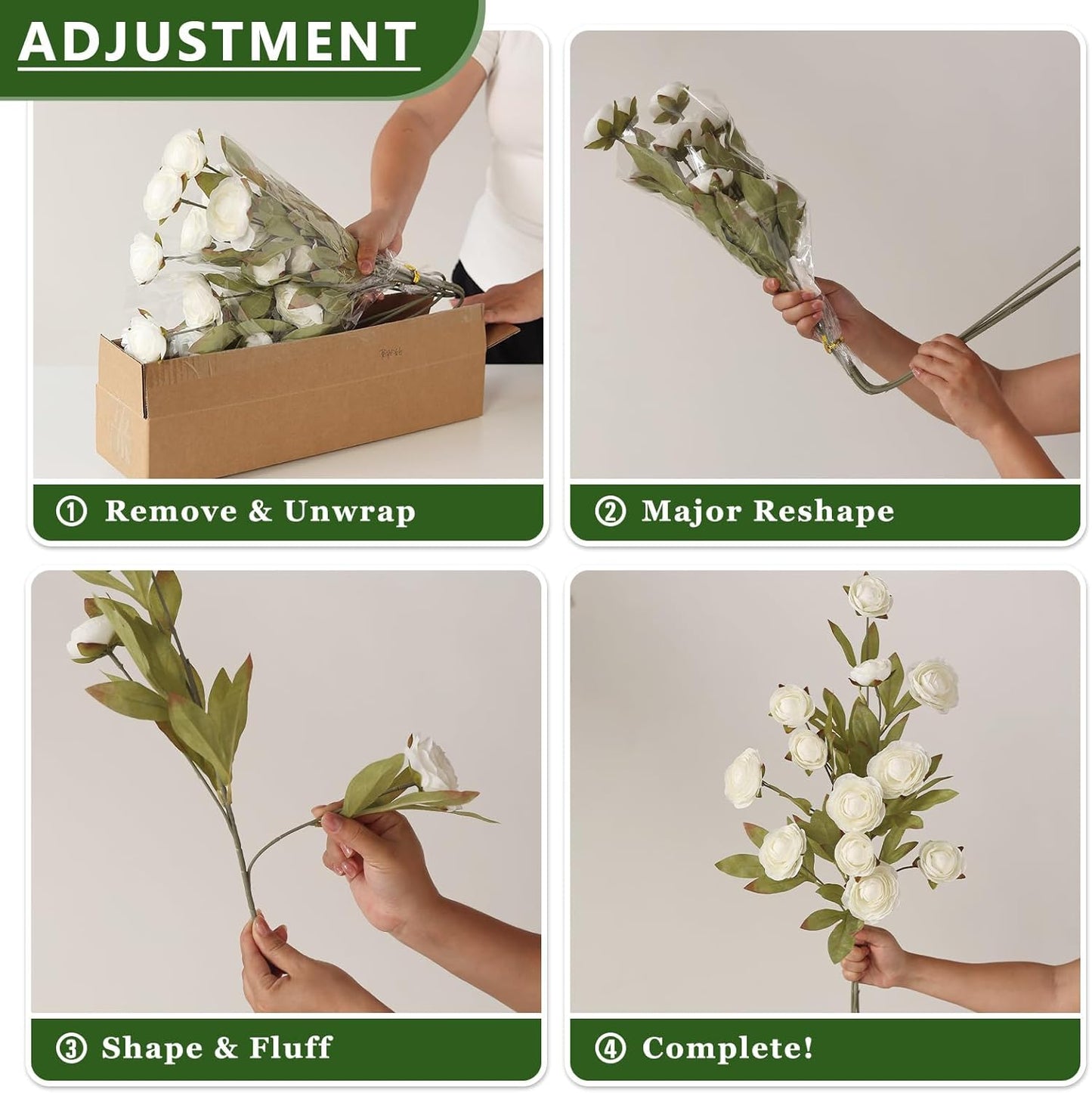 6 PCS 27"Artificial Ranunculus Flowers Branches for Vase Decor(Cream) | Fake Silk Persian Buttercup Stems Look Real Faux Flowers, for DIY Bouquet Table Centerpieces Farmhouse Home Decor