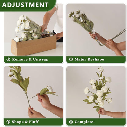 6 PCS 27"Artificial Ranunculus Flowers Branches for Vase Decor(Cream) | Fake Silk Persian Buttercup Stems Look Real Faux Flowers, for DIY Bouquet Table Centerpieces Farmhouse Home Decor