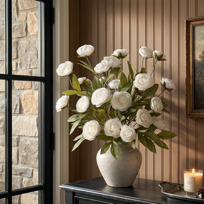 6 PCS 27"Artificial Ranunculus Flowers Branches for Vase Decor(Cream) | Fake Silk Persian Buttercup Stems Look Real Faux Flowers, for DIY Bouquet Table Centerpieces Farmhouse Home Decor
