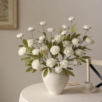 6 PCS 27"Artificial Ranunculus Flowers Branches for Vase Decor(Cream) | Fake Silk Persian Buttercup Stems Look Real Faux Flowers, for DIY Bouquet Table Centerpieces Farmhouse Home Decor