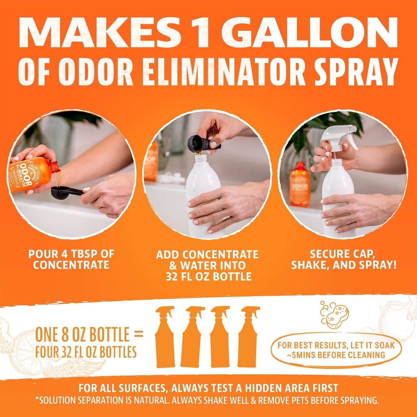 Pet Odor Eliminator 8 oz. bottle- Industrial Strength Pet Odor Remover - Makes (4) 32oz. Bottles - 1 Gallon - Neutralizes and Sanitizes Tough Pet Odors Fast