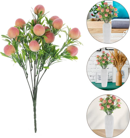 2 Pack Artificial Peach Branches Faux Fruit Stems Vase Filler Decor for Home Wedding Party Centerpieces 12.79X3.93X3.93In