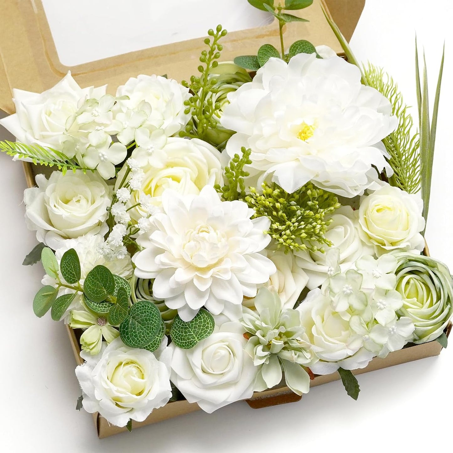Artificial Flower Purple Combo Box Set Fake Rose Dahlia for DIY Wedding Center Bouquet Bride Baby Shower Party Tables Decoration Floral Arrangements.