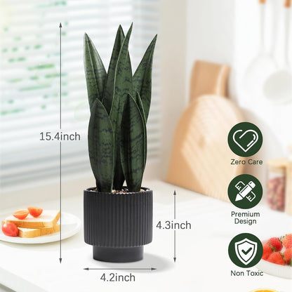 Artificial Plants Sansevieria Snake Plant with Black Ceramic Pot