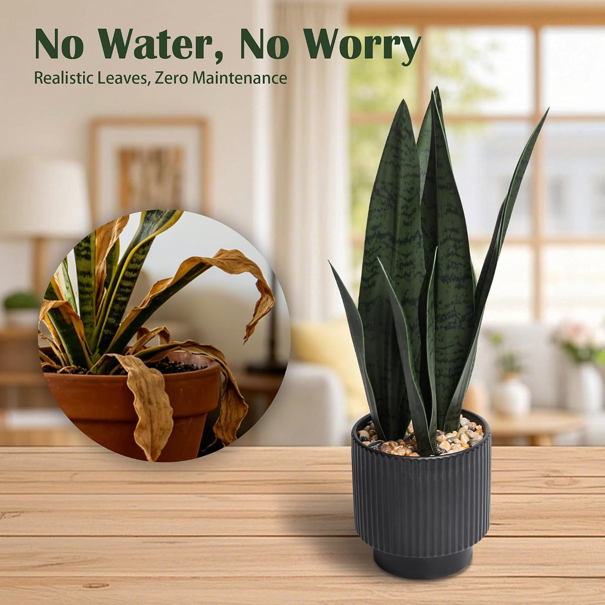Artificial Plants Sansevieria Snake Plant with Black Ceramic Pot