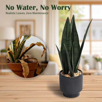 Artificial Plants Sansevieria Snake Plant with Black Ceramic Pot