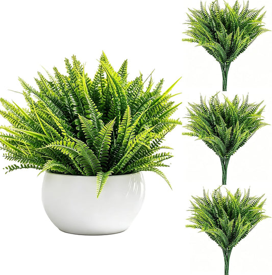 12 Pcs Fake Fern, Artificial Ferns for Outdoors UV Resistant Faux Fern Plants, Realistic Greenery Fern Stmes for Outdoor Planter Large Outdoor Patio Boston Fern Garden Porch Décor