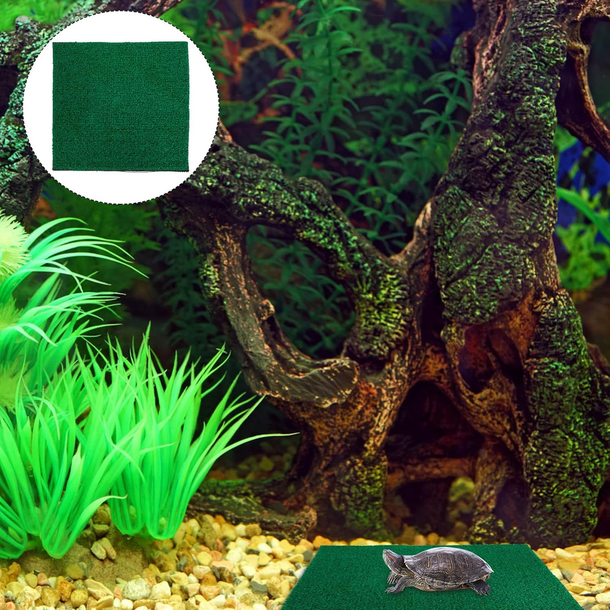 Fish Tank Simulation Turf Mat 9.84 X 7.87 X 0.31 in Artificial Grass for Turtle Tank Turtle Basking Platform Flowerpot Mat Home Landscaping Reptile Habitat