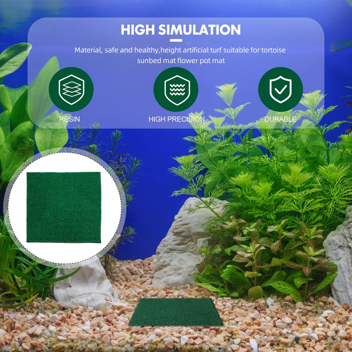 Fish Tank Simulation Turf Mat 9.84 X 7.87 X 0.31 in Artificial Grass for Turtle Tank Turtle Basking Platform Flowerpot Mat Home Landscaping Reptile Habitat