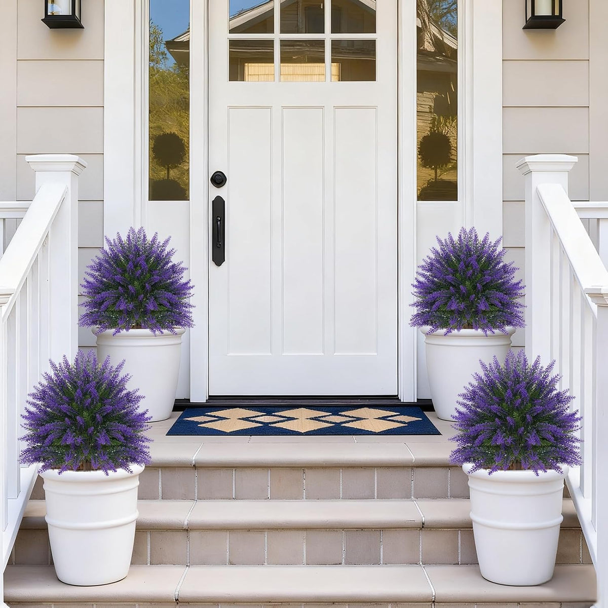 Artificial Lavender Topiary Ball Trees, Boxwood Shrubs