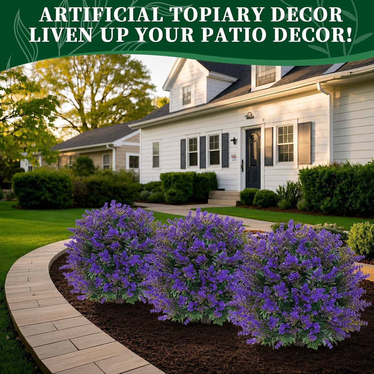 Artificial Lavender Topiary Ball Trees, Boxwood Shrubs