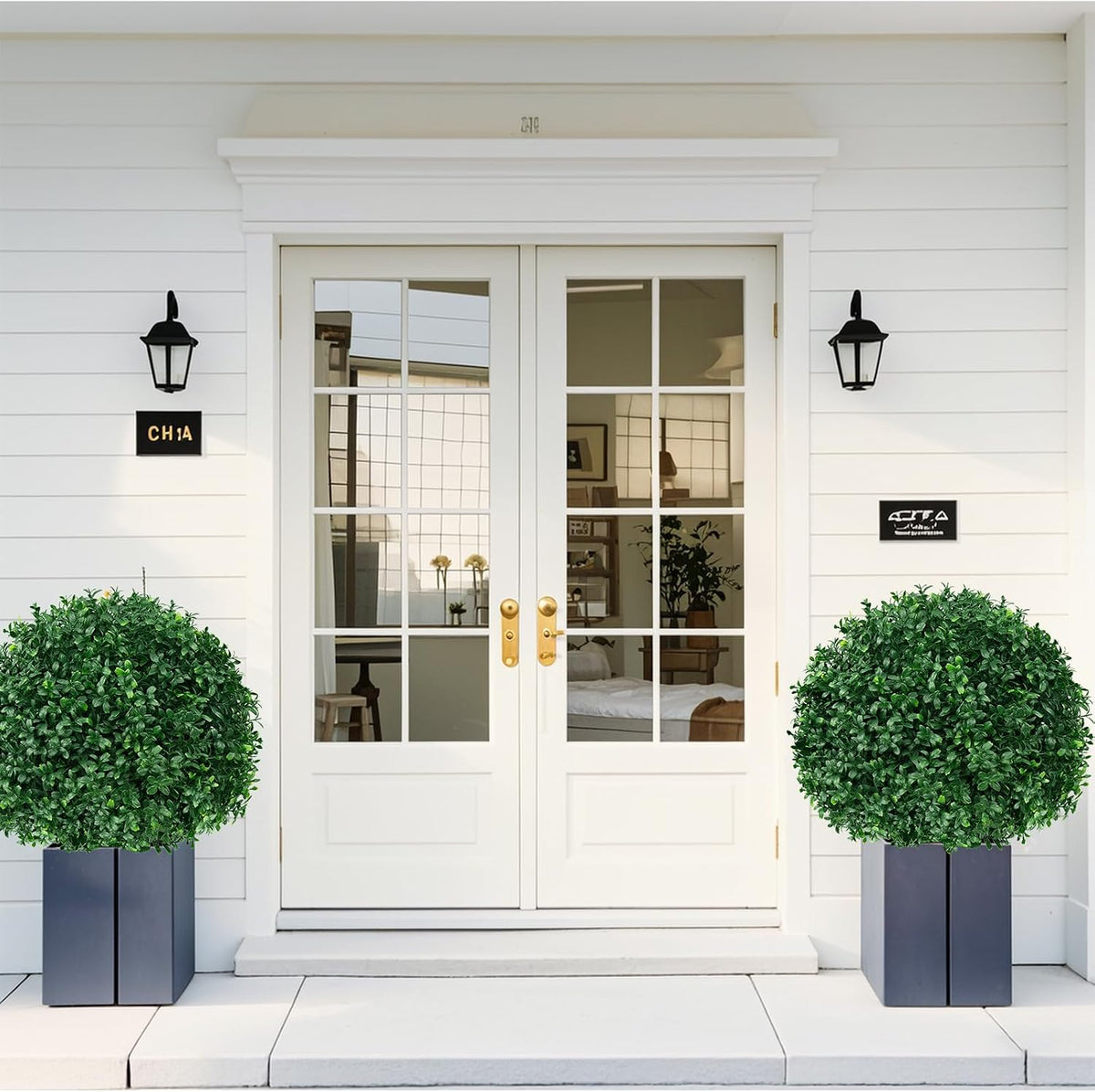 Artificial Lavender Topiary Ball Trees, Boxwood Shrubs
