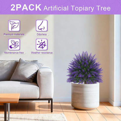Artificial Lavender Topiary Ball Trees, Boxwood Shrubs