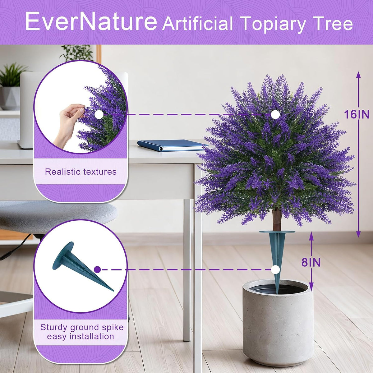 Artificial Lavender Topiary Ball Trees, Boxwood Shrubs